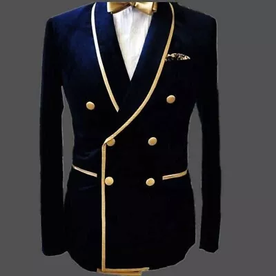 Mens Blue Velvet Smoking Jacket Style Blazer Coat Wedding Dinner Smoking Jacket • £110