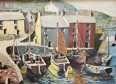 Boats In Harbour - Framed Seaside Oil Painting On Board Unsigned • £75