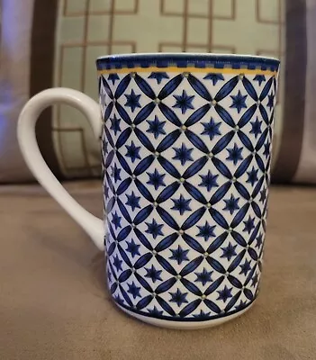 Vtg 1990 Williamsburg Victoria & Beale Blue Star & Yellow Patterned Coffee Mug • $45