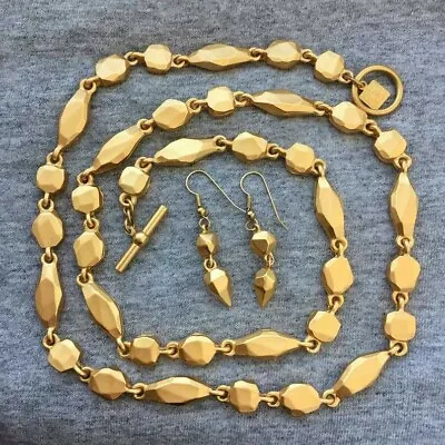 VTG DESIGNER Anne Klein Lion Necklace Earrings Set Couture  Gold Tone Geometric • $199