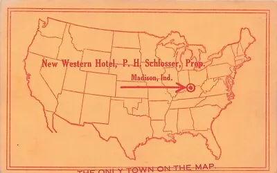 Vintage US Map New Western Hotel Schlosser Madison  IN P578 • $7.99