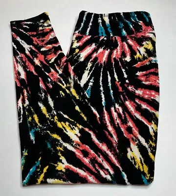 NEW LuLaRoe TC2 Leggings Tie Dye BLACK RAINBOW Diva Hippie COLORFUL Spiral Line • $19.50