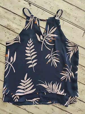 Violet & Claire Dressy Tank Navy Pink Flowers Size Medium Keyhole • $14