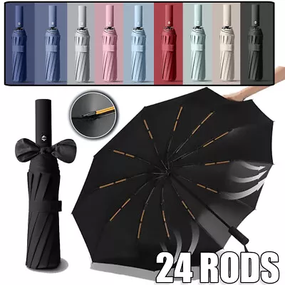 Extra Strength 24 Rods Umbrella Fully Auto Open/Close Foldable Windproof Anti-UV • £13.93