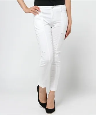 J BRAND Byrnes Skinny Cropped Zip Cuff Trouser Cargo Jean In White - Size 24 • $22.74