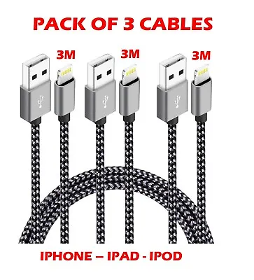 3M Extra Long Strong Braided Charger Charging Cable IPhone  7 8 X XS IPAD 6 6S • £5.99