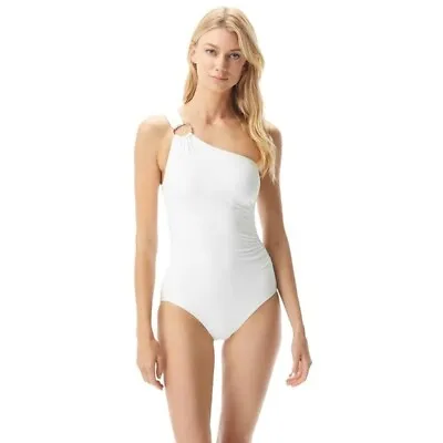 MICHAEL Michael Kors One Shoulder Underwire One Piece Logo Ring Swimsuit Size 6 • $39.99