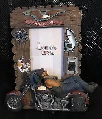 Leisure Time “ Live To Ride “ Motorcycle 3 1/2 X 5 1/2 Photo Frame Can Also Hang • $14.99