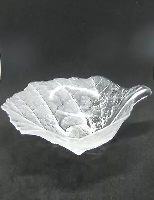 Mats Jonasson Folia Leaf Bowl Dish Art Glass Frosted Crystal Sweden Swedish • £9.99