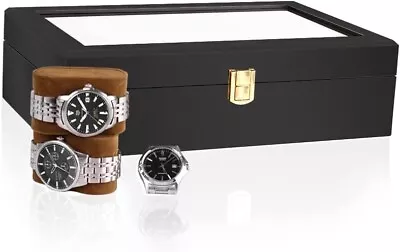 Baskiss 12 Slots Watch Box Men Solid Wood Watch Display Storage Case Jewelry Or • $58.89