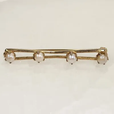 Pearl Bar Brooch Vintage Gold Tone 2  Jewelry Pin 5mm • $17