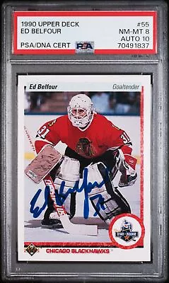 1990 Upper Deck #55 Ed Belfour Rc Blackhawks Hof Psa 8 Dna Auto 10 • $55.98