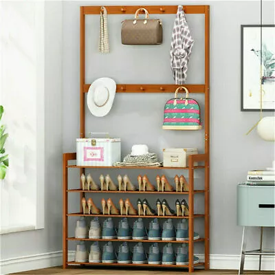 $53.96 • Buy 3-in-1 Entryway Coat Rack Vintage Hall Tree With Shoes Storage Organizer Bench 