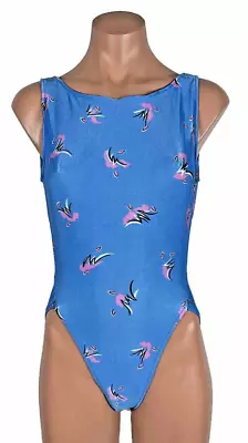 VTG Gilda Marx Flexatard Sz L Aerobics Leotard Bodysuit Blue Pink Open Back • $111.09