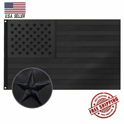 3x5FT Embroidered All Black American Flag US Black Flag Decor Blackout • $19.99
