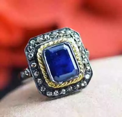 Natural 4 Carat Emerald Cut Blue Sapphire Vintage Ring  For Men/women • $130