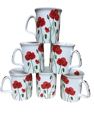 £22.99 • Buy Set Of 6 Stem Poppy Mugs Fine Bone China Marlborough Tea Coffee Sets