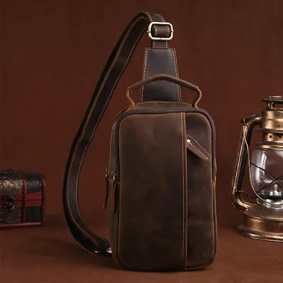 Leather Sling Bag Crossbody Chest Backpack For Men Women Outdoor Travel Camping • $79.99