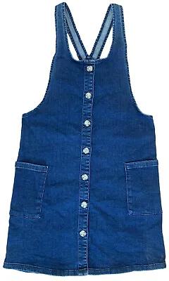 Girls Denim Dress Dungaree Jean Pinafore Ex C&a Button Front 7-17 Years New • £5.99