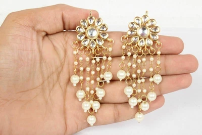 $24.52 • Buy Indian Bollywood Gold Plated Pearl Dangle Earrings Women Wedding Ethnic Jewelry