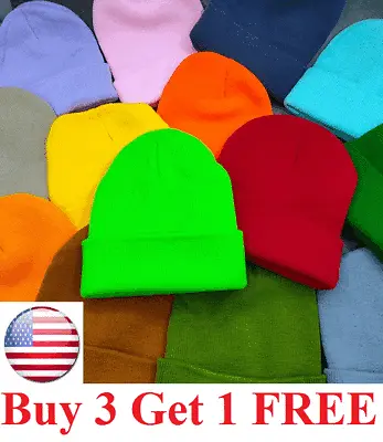 Thick Beanie Warm Plain Knit Hat Baggy Cap Cuff Slouchy Skull Hat Ski Men Women • $4.95