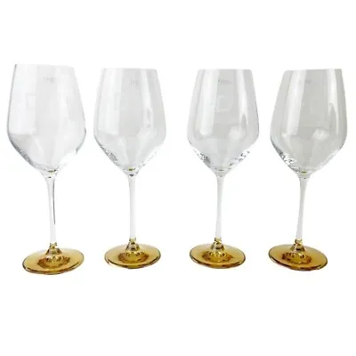 Krosno Crystal Poland Wine Glasses Set Of 4 Stemware Gold Foot Monogram D 9.5  • $74.99