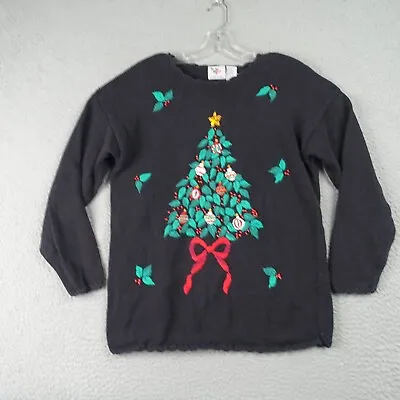 Vintage Nut Cracker Christmas Sweater Cotton Ramie Black Christmas Tree Sz L 90s • $20.49