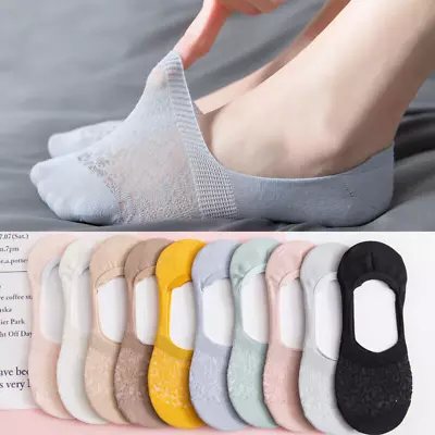 5/10Pairs Women Ladies Skin Shoe Liners Footsies Invisible Thin Lace Socks Sheer • £9.59