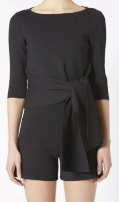 $95 • Buy Black Scanlan Theodore Crepe Knit Tie Front Top Size Medium