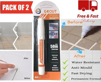 £2.99 • Buy 2 X Tile Grout Whitening Pen Anti Mould Repair Restores White Kitchen Bathroom