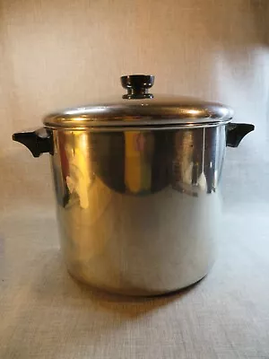 Vintage Revere Ware 8 Qt Stock Pot Tri-Ply Stainless Steel Bottom Heat Clad Disc • $28.49