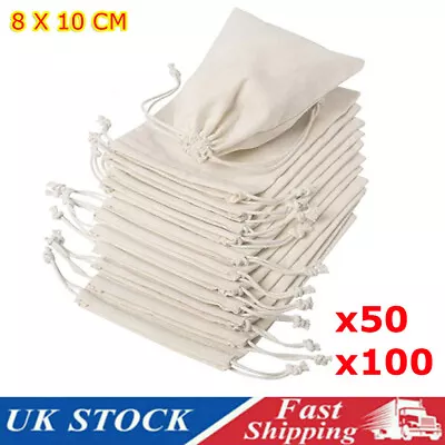 100x Drawstring Bags Cotton Linen Jewelry Candy Gift Storage Pouch Wedding Party • £7.21