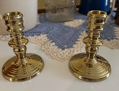 Vintage Virginia Metalcrafters Solid Brass Candlesticks Pair Heavy 3.75 “ • $35