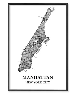 Wall Map  – Black & White City Map Print: Manhattan 12x18 • $9.87