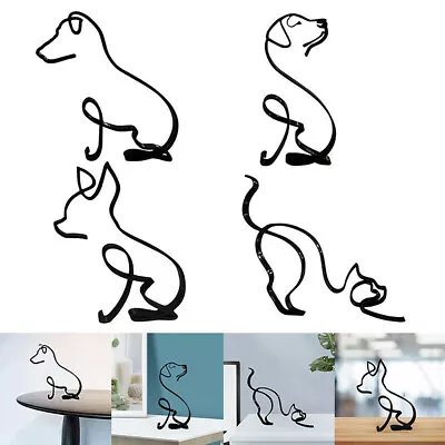 Metal Dog Cat Minimalist Art Sculpture Abstract Line Wall Table Home Decorations • $11.98