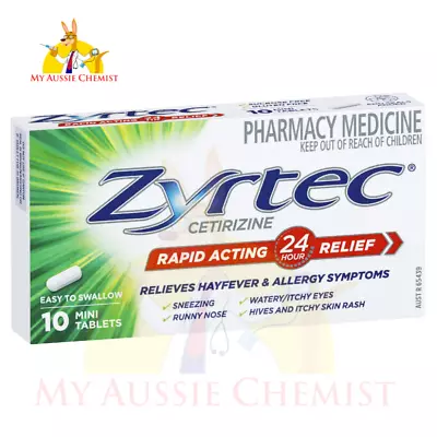 Zyrtec Rapid Acting Hayfever & Allergy Relief 10 Mini Tablets 24 Hour Relief • $12.96