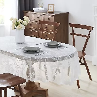 Ivory Oval Tablecloth For Rustic Vintage Decor. Sheer Lace Tablecloth Works G... • $25.11