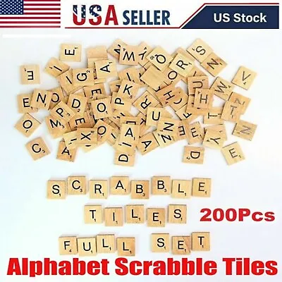 Wooden Alphabet Scrabble 200pcs Tiles Black Letters & Numbers For Game & Crafts • $19.99