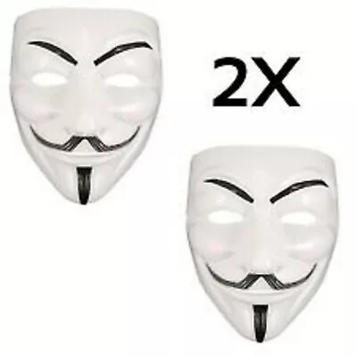 Adult Unisex 2 X Anonymous Vendetta V Mask Halloween Fancy Dress Party Accessory • £4.49