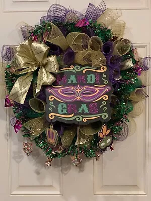 Mardi Gras Deco Mesh Wreath • $25