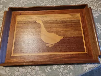 Vintage 70's Marquetry Wood Inlay Tray With Goose 19.25x12.5 In Nice! • $45