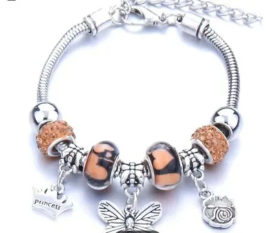 In The 'Style Of Pandora' Charm Bracelet Amber Silver Colour Beads • £4.60