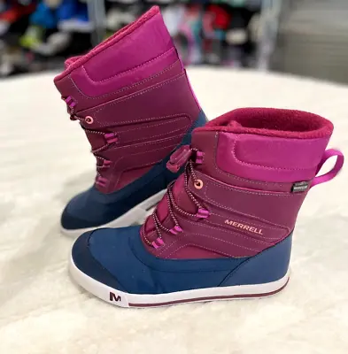 Merrell Snowback 2.0 Women's Snow Boots Size 5 Leather Fuchsia Blue EUC • $35