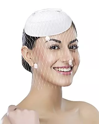 Pillbox Hat With Veil Vintage Fascinators For Women Tea Party Small White • $19.21