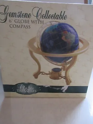 Classic Treasures Blue Marble Granite + Precious Gemstones 6  Globe W/Compass • $99.99