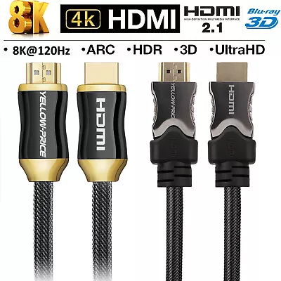 HDMI Cable 2.1 Ultra HD 8K 120Hz 4K 3D HDR Hi Speed Compatible 2.0a 2.0b 1.4 Lot • $10.44