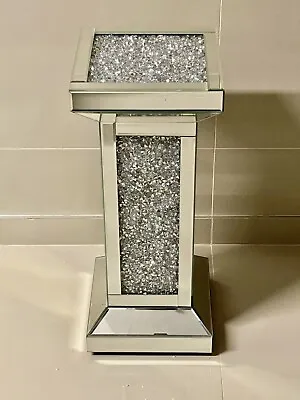 £149.99 • Buy Silver Sparkling Crushed Diamond Crystal Mirrored Pedestal End Lamp Table Pillar