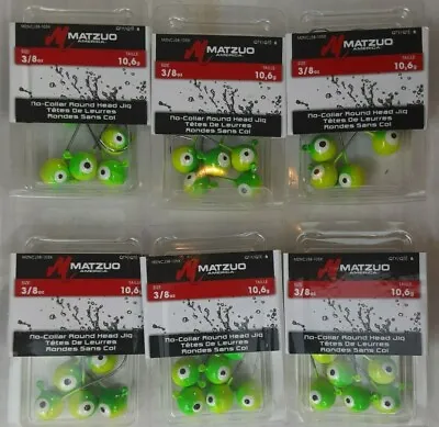 36 PIECES / 6-PACK LOT Matzuo Jig Heads 3/8 Oz. HOOKS CHARTREUSE   • $9.99