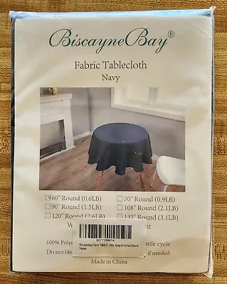 Biscayne Bay New In Package 60  Round Navy Blue Fabric Tablecloth • $12.99