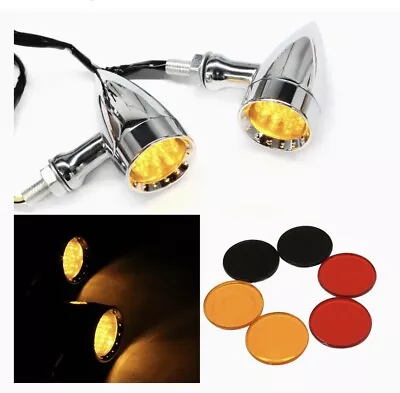 Chrome Motorcycle LED Turn Signals Blinker Lights Amber For Harley Yamaha Honda • $8